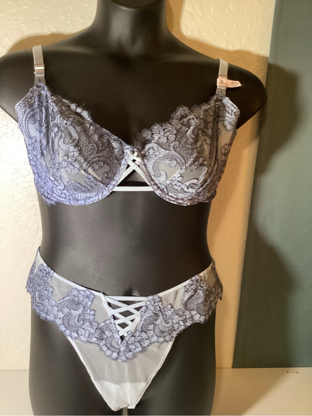 Victoria's Secret Lavender Lace Embroidered Bra & Panty Set
